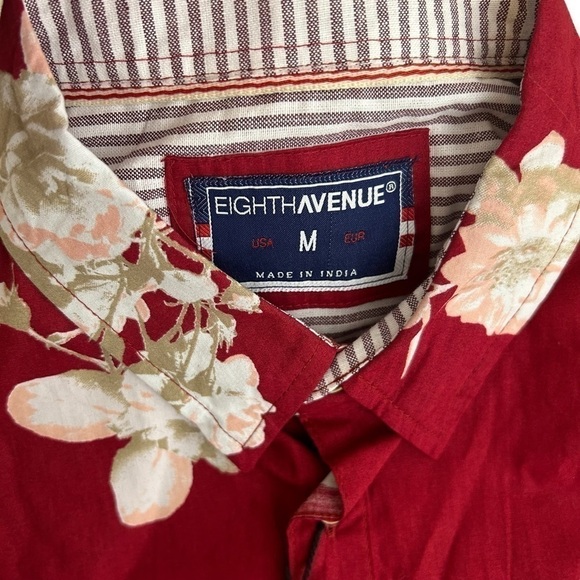 2/$30 Eighth Avenue 100% Cotton Lightweight Red Floral Button Shirt Down Unisex - Picture 13 of 16